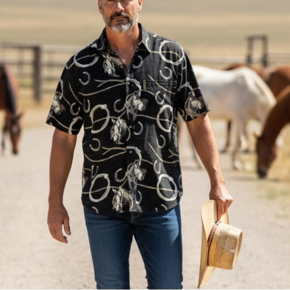 Clearwater Outfitters Men's Shirt Horse Lasso Rope Large L